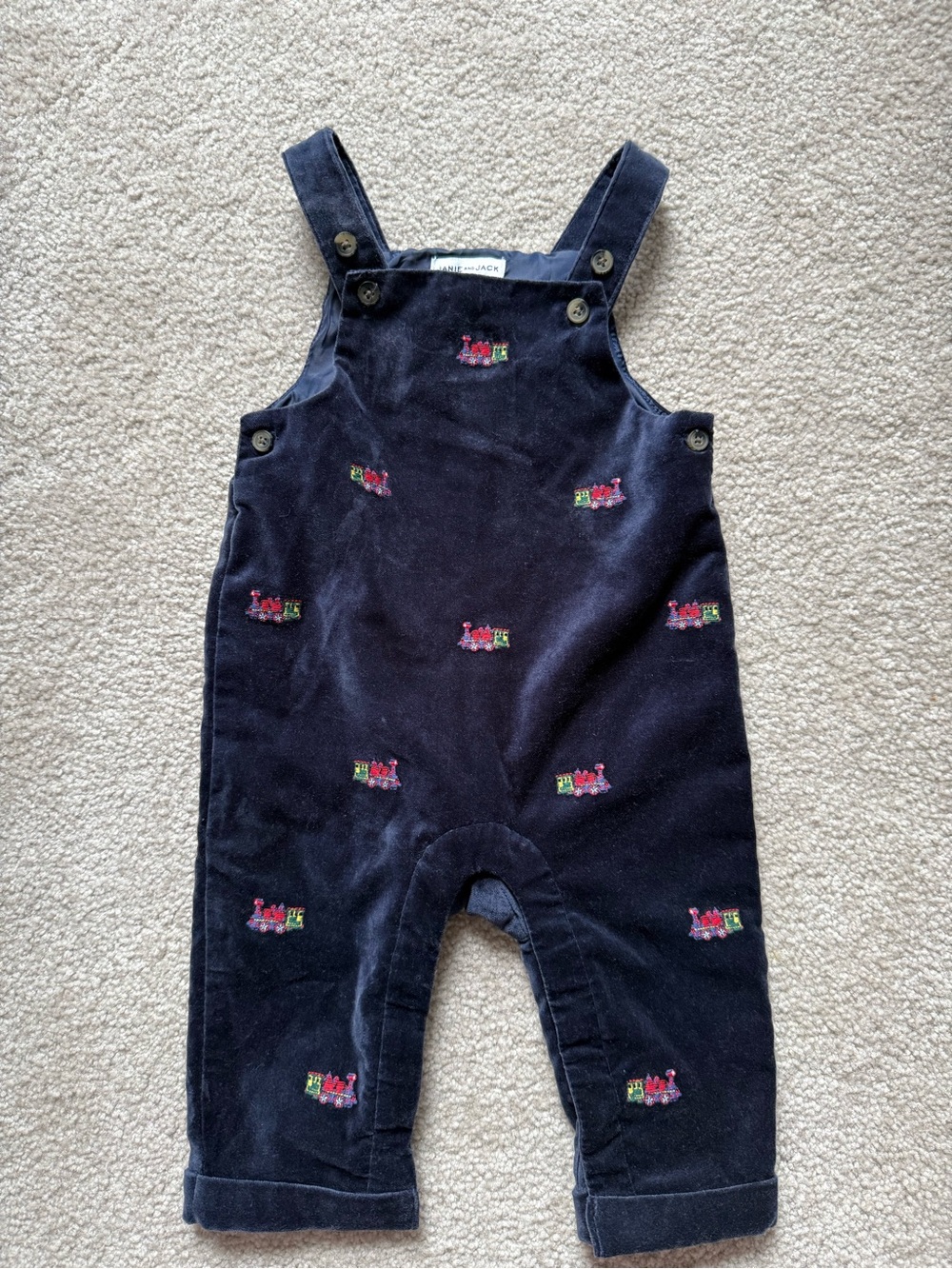 Janie and Jack Navy Overalls with Train Embroidery